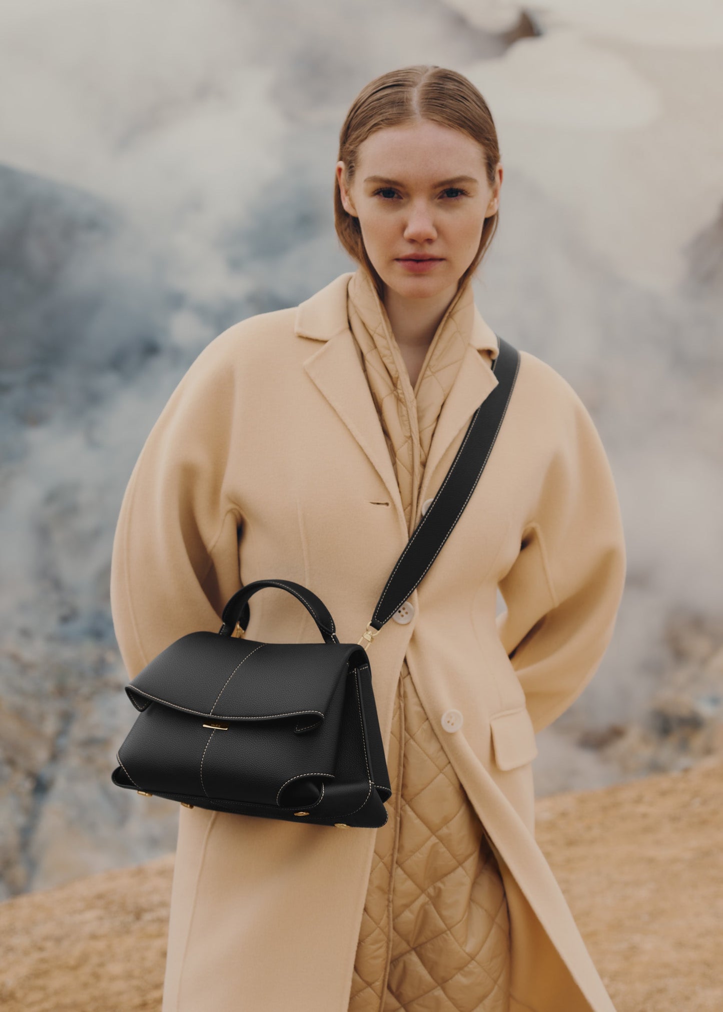 Mokki - Textured Black with Ecru Stitching