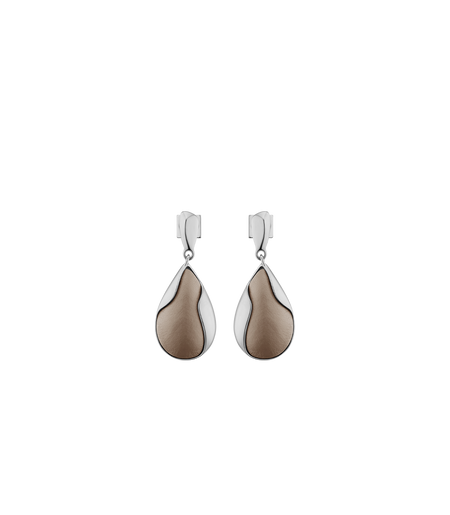 Ormé Earrings - Silver in rhodium with Taupe Leather
