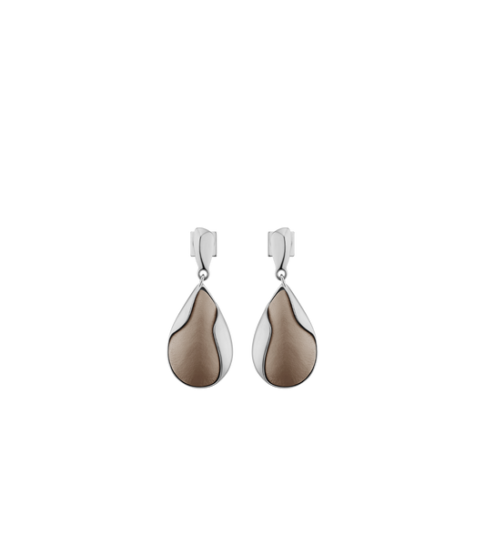 Ormé Earrings - Silver in rhodium with Taupe Leather