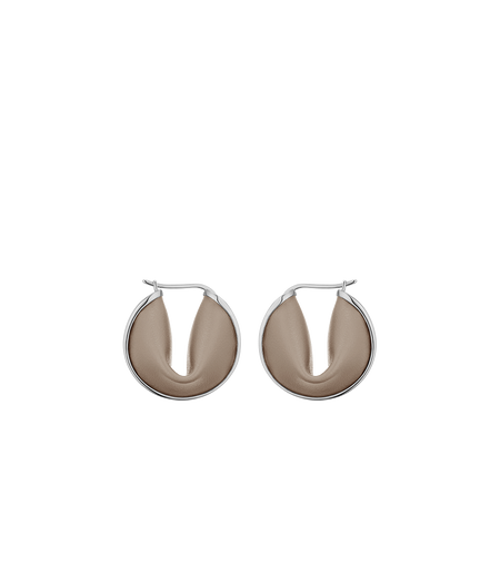 Ormé Hoop Earrings - Silver in rhodium with Taupe Leather