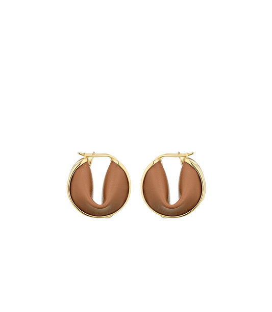 Ormé Hoop Earrings - Gold Gilded with Camel Leather