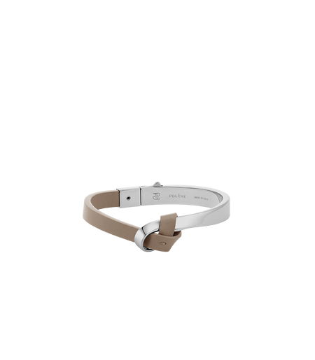 Ormé Bangle - Silver in rhodium with Taupe Leather