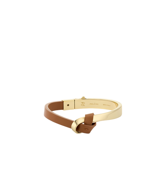 Ormé Bangle - Gold Gilded with Camel Leather