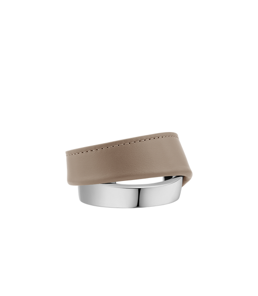 Ormé Cuff - Silver in rhodium with Taupe Leather